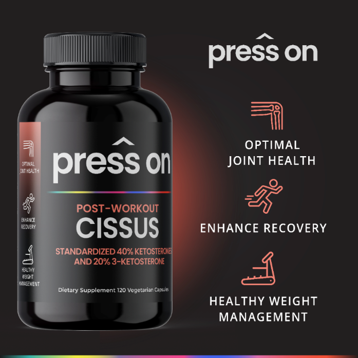 PRESS ON CISSUS Standardized 40% Ketosterones 20% 3-Ketosterone 1000mg, 100 Capsules